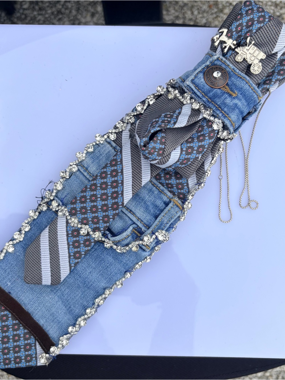 Embellished Light Blue Denim Women's Jeans with Trim